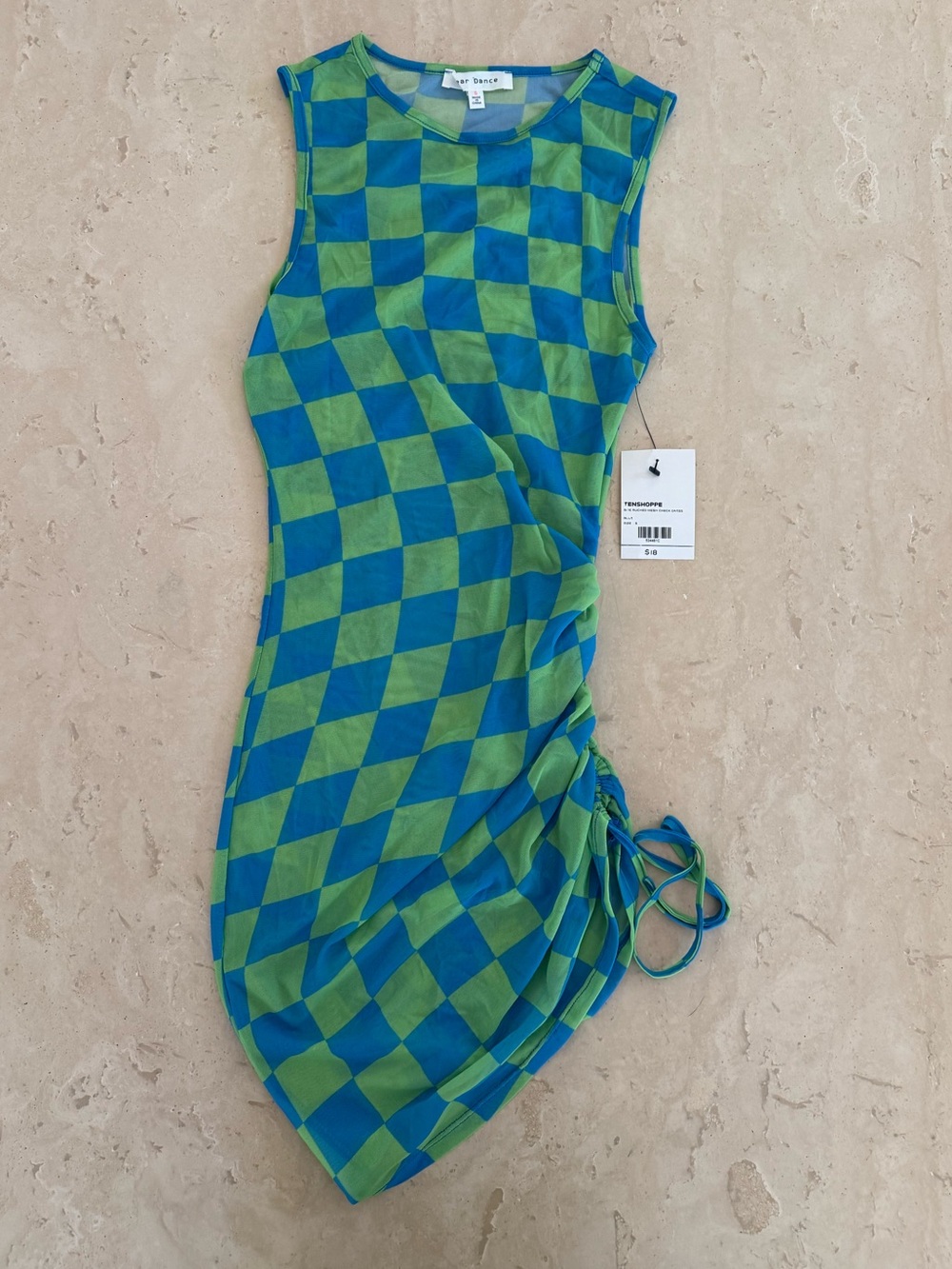Bear Dance Blue & Green Checker Ruched Kids One-Piece